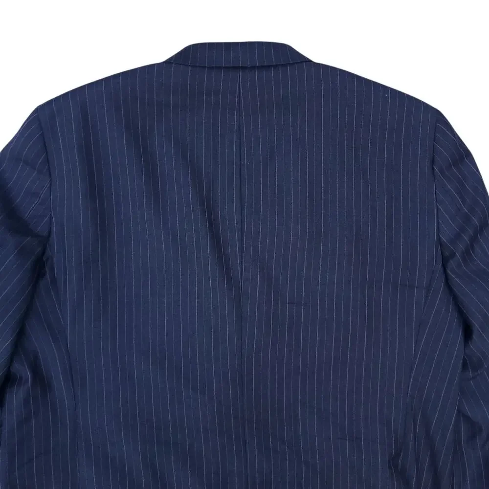 Hart Schaffner Marx 2pc Suit Blue Wool Pinstripe Jacket 48R 53x30.5 Pant 41x27